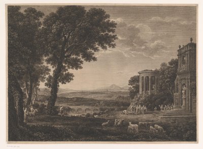 Landschaft mit dem Vater von Psyche, der für den Tempel des Apollo opfert von William Woollett