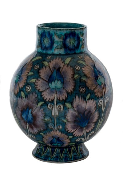 Bauchige Vase mit rosa Nelkenmuster von William de Morgan