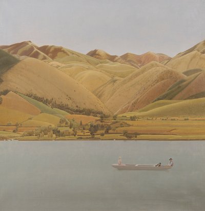 Rand von Abruzzen: Boot mit drei Personen auf einem See von Winifred Knights