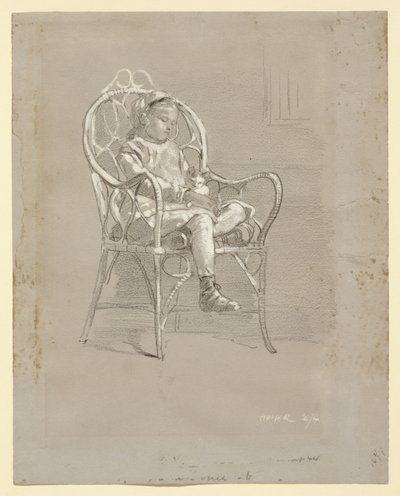 Kind in einem Korbstuhl sitzend von Winslow Homer