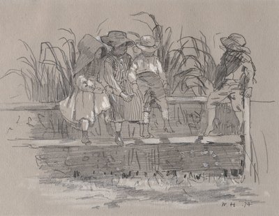Kinder sitzen auf einem Zaun von Winslow Homer