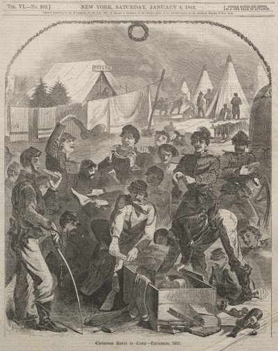 Weihnachtsgeschenke im Lager - Weihnachten, 1861 von Winslow Homer