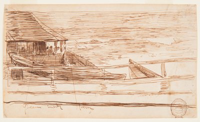 Haus an einem Geländer mit gestrandeten Dories, Cullercoats, England von Winslow Homer