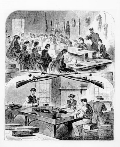 Patronen füllen im Arsenal in Watertown, Massachusetts, 1860er Jahre von Winslow Homer