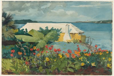 Blumengarten und Bungalow, Bermuda von Winslow Homer