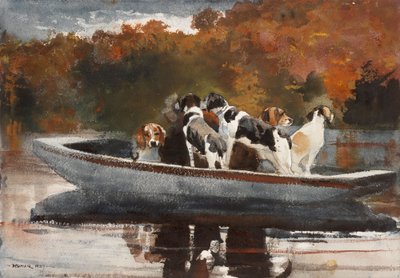Jagdhunde im Boot (Warten auf den Start) von Winslow Homer