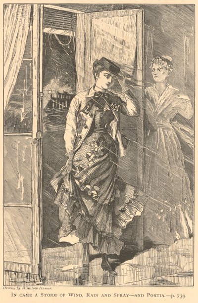 Ein Sturm aus Wind, Regen und Gischt kam herein - und Portia., aus The Galaxy, Dezember 1869 von Winslow Homer