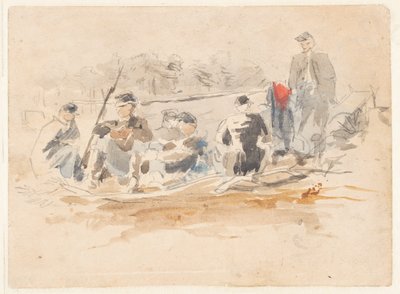 Soldaten, die in einer Gruppe sitzen von Winslow Homer
