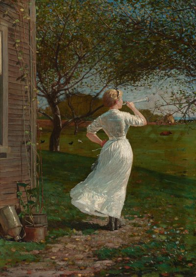 Das Abendessenhorn (Hornblasen am Meer) von Winslow Homer