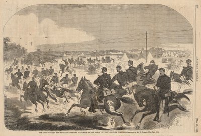 Die Kavallerie und Artillerie der Union brechen zur Verfolgung der Rebellen auf dem Yorktown Turnpike auf, aus Harper