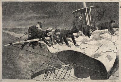 Winter auf See - Segel einholen vor der Küste von Winslow Homer