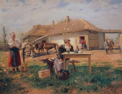 Die Ankunft der Lehrerin im Dorf von Wladimir Jegorowitsch Makowski