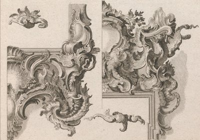 Vorschlag zur Dekoration des unteren rechten und oberen rechten Teils eines Altarrahmens (gedruckt ca. 1750-56) von Wolffgang Christoph Mayr