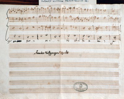 Seite mit der Unterschrift des Komponisten von Querite primum regnum Dei von Mozart zur Erlangung des Titels Accademico filarmonico (1770) von Wolfgang Amadeus Mozart