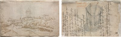 Ansicht eines Schlosses (recto); Achteckiger Becher (verso) von Wolfgang Huber