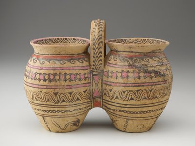 Doppelkrug mit zentralem Griff, spätes 4. oder 3. Jahrhundert v. Chr. (Terrakotta mit Pigment) von Workshop Canosan