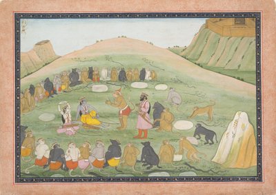 Hanuman belebt Rama und Lakshmana mit Heilkräutern..., Ramayana-Serie, ca. 1790 von Workshop active in the First generation