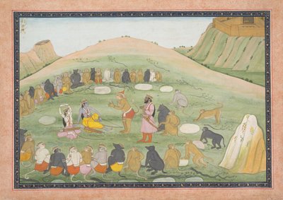 Hanuman belebt Rama und Lakshmana mit Heilkräutern: Illustrierte Folio, ca. 1790 von Workshop active in the First generation