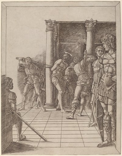 Geißelung Christi mit dem Pflaster von Workshop of Andrea Mantegna