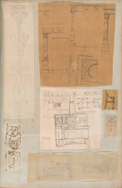 Seite aus einem Sammelalbum mit Zeichnungen und mehreren Architekturabdrücken, ca. 1800-1850 von Workshop of Charles Percier, Workshop of Pierre