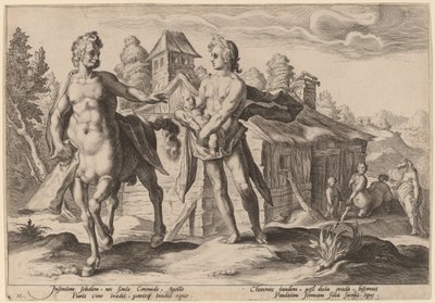 Apollo vertraut Chiron die Erziehung von Asklepios an von Workshop of Hendrick Goltzius, after Hendrick Goltzius