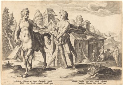 Apollo vertraut Chiron die Erziehung von Asclepius an von Workshop of Hendrick Goltzius, after Hendrick Goltzius