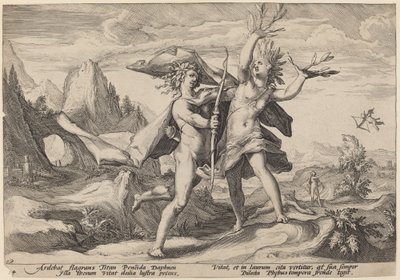Daphne wird in einen Lorbeerbaum verwandelt von Workshop of Hendrick Goltzius, after Hendrick Goltzius