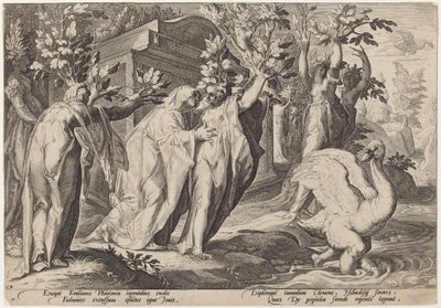 Phaetons Schwestern verwandeln sich in Pappeln und Cygnus in einen Schwan von Workshop of Hendrick Goltzius, after Hendrick Goltzius