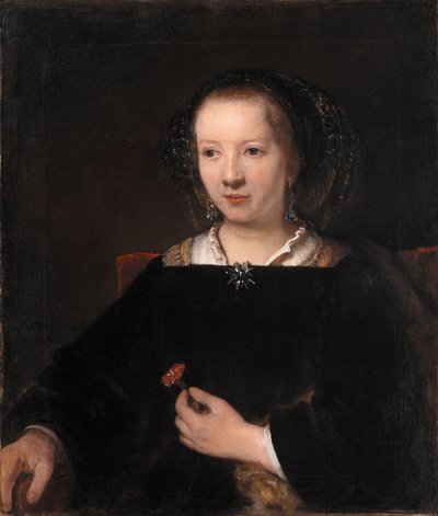 Junge Frau mit Nelke von Workshop of Rembrandt van Rijn