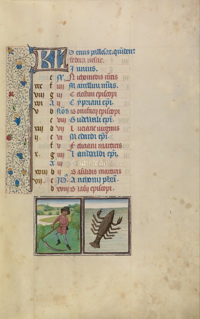 Ein Mann beim Mähen; Tierkreiszeichen Krebs von Workshop of Willem Vrelant