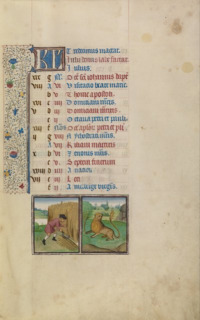 Ein Mann beim Ernten; Sternzeichen Löwe von Workshop of Willem Vrelant