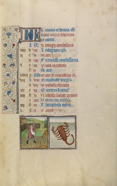 Ein Mann beim Säen; Sternzeichen Skorpion von Workshop of Willem Vrelant