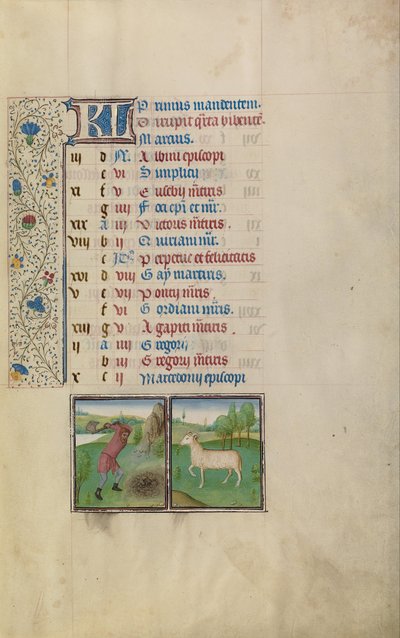 Ein Mann arbeitet auf einem Feld; Tierkreiszeichen Widder von Workshop of Willem Vrelant