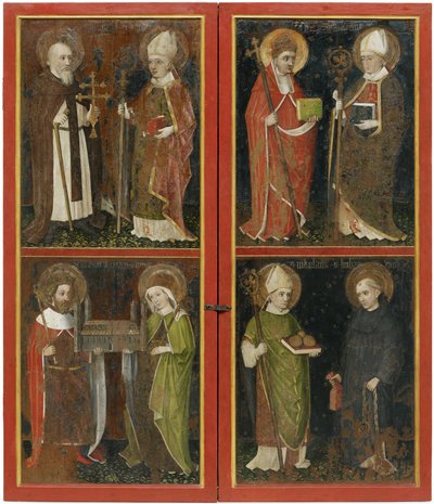 Antonius der Abt und Erhard von Regensburg Sixtus II und Servatius Heinrich II und Kunigunde St. Nikolaus und Leonard, ca. 1448 von Workshop of the Wolfgang Retable