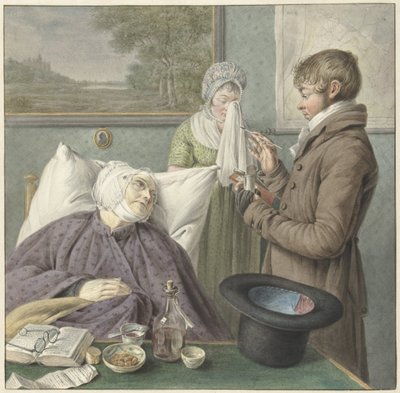 Arzt besucht eine kranke alte Frau im Bett von Wybrand Hendriks (attributed to)