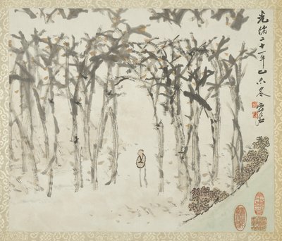 Landschaft mit Figur, aus einem Album mit Landschaften und Kalligraphie für Liu Songfu von Xugu
