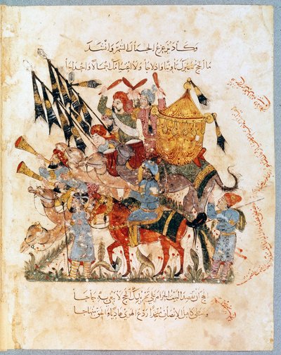 Karawane von Pilgern auf dem Weg nach Mekka. Miniatur aus dem „Maqamat“ von Abu Mohammed al-Kasim ibn Ali Hariri (1237) von Yahya ibn Mahmud Al Wasiti