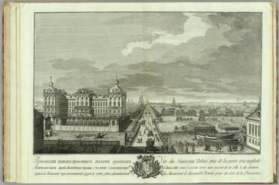 Die neu erbauten Kammern gegenüber den Anitschkow-Toren, Buch zum 50. Jahrestag der Gründung von St. Petersburg, 1753 von Yakov Vasilyevich Vasilyev