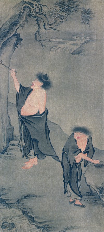 Zwei chinesische Einsiedler, Han Shan schreibt auf einen Felsen und Shih Te bereitet seine Tinte vor, nach einem Kakemono von Yan Hui und veröffentlicht in der Zeitschrift 