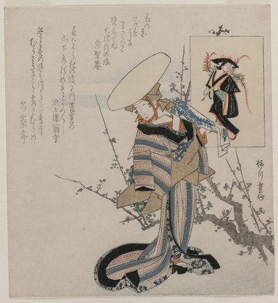 Frau bei einem Pflaumenbaum, gepaart mit der Glyzinien-Maid, ca. frühe 1830er Jahre von Yanagawa Shigenobu