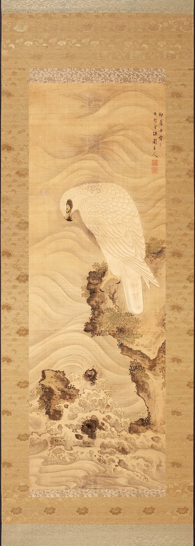 Yanagisawa Kien. Seeadler auf einem Felsen mit Wellen von Yanagisawa Kien