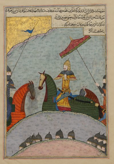 Timur vor der Schlacht, Folio aus einer verstreuten Kopie des Zafarnama..., A.H. 839A.D. 1436 von Ya