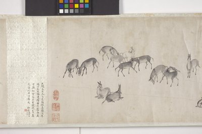 Hundert Esel transportieren Getreide, Handrolle, ca. 1700 von Ye Yin