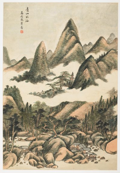 Grüner Berg nach einem Bad, aus einem Album mit 12 Blättern von Yongxi Jin