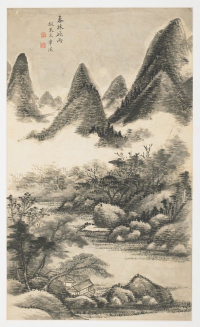 Frühlingsbaumhain vor dem Regen, aus einem Album mit 12 Blättern von Yongxi Jin