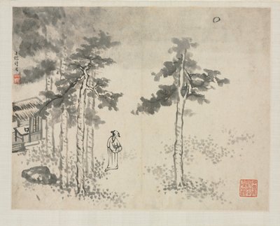 Landschaftsalbum in verschiedenen Stilen: Shibiao wartet auf den Mond, 1684 von Zha Shibiao