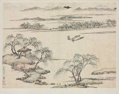 Landschaftsalbum in verschiedenen Stilen: Der Strom von Wuling, 1684 von Zha Shibiao