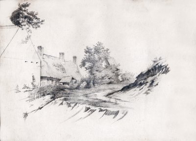 Ein strohgedecktes Bauernhaus in Zentralfrankreich. ca. 1850 von . .