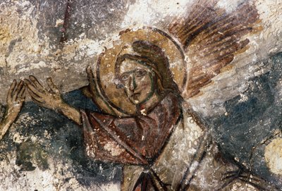 Engel, Fresko in der byzantinischen Kirche Agios Georgios, Apodoulou, Kreta, Griechenland von Georg Carl Heinrich Dollmann