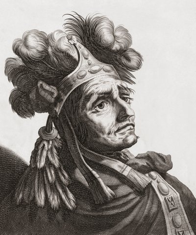 Atahualpa, letzter Kaiser der Inkas. Porträt von . .